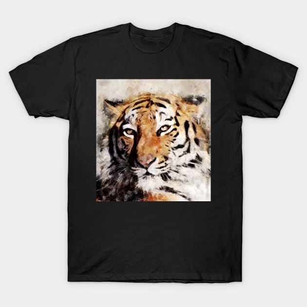 Dramabite Watercolor Tiger Portrait T-Shirt by dramabite